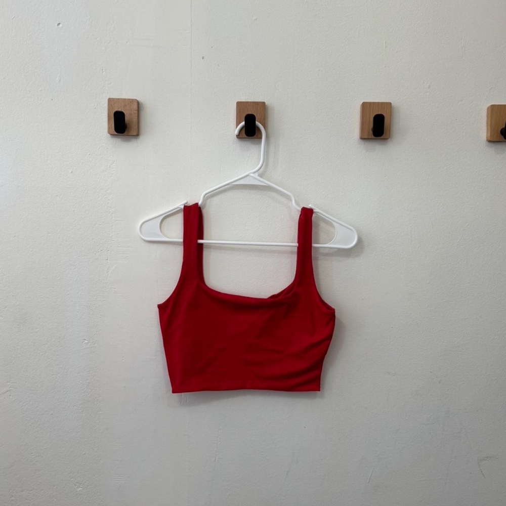 Red seamless square neck micro tank top